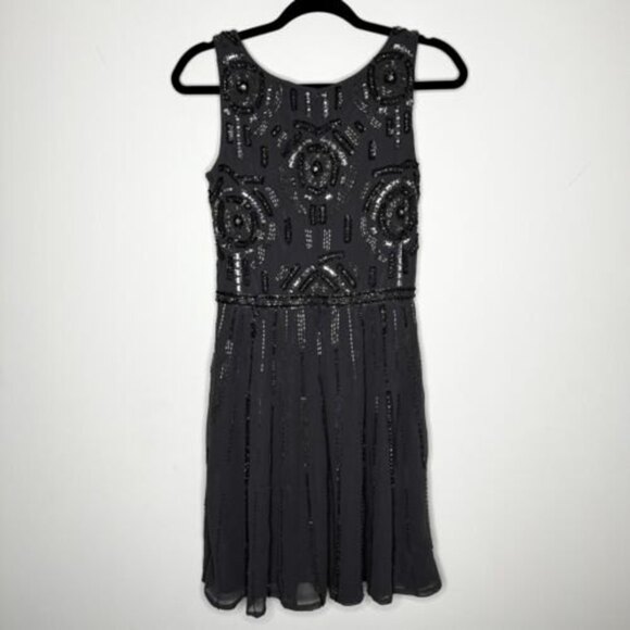 Shail K Beaded Gray Short Cocktail Fit & Flare Dress Size 6 - Picture 5 of 12